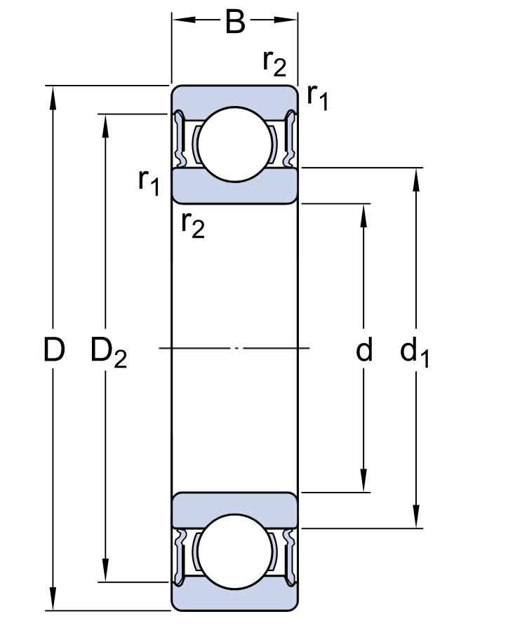 Однорядный шариковый подшипник 61910 2RS1/W64