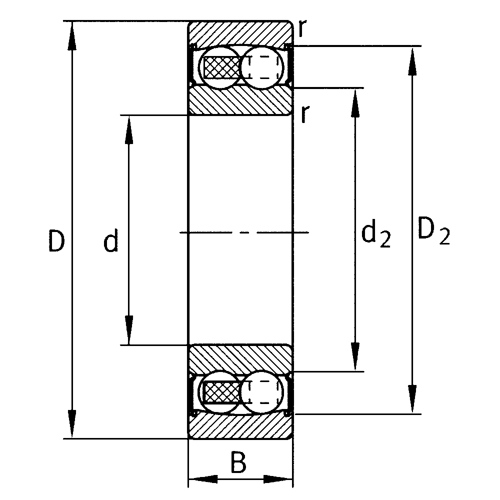 Двухрядный шариковый подшипник 1509 2RS 2209 2RS